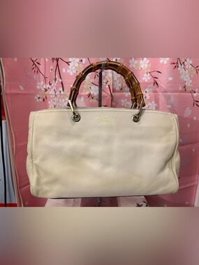 Gucci Made in Italy By Gucci Bamboo Shopper Tote Bag Off White Authentic